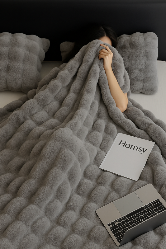 Homsy™ Ultra-Soft Faux Rabbit Fur Throw Blanket – Luxury Cozy Home Decor