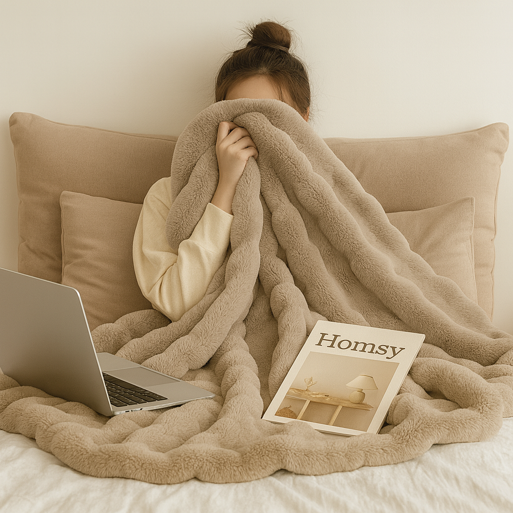 Homsy™ Ultra-Soft Faux Rabbit Fur Throw Blanket – Luxury Cozy Home Decor