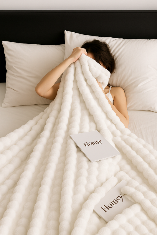 Homsy™ Fluffy Bubble Throw – 1000GSM Luxury Faux Fur Blanket