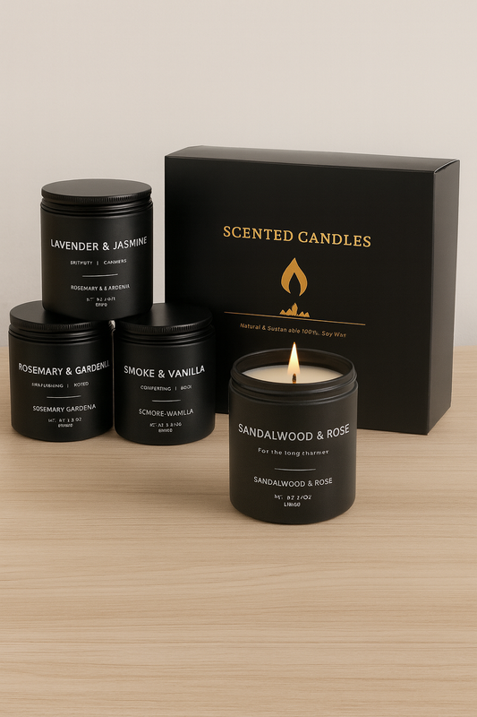 Homsy™ “Ember Noir” 4-Piece Luxury Candle Set
