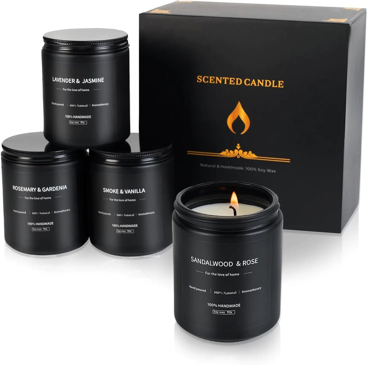 Homsy™ “Ember Noir” 4-Piece Luxury Candle Set